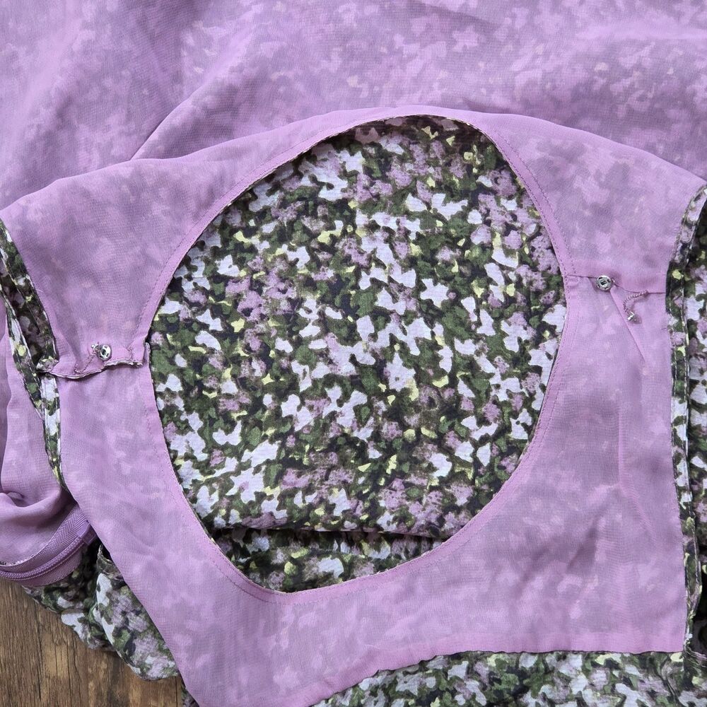 J.Crew Women 4 100% Silk Floral Tiered Sleeveless Blouse Purple Lined Romantic - Picture 8 of 10